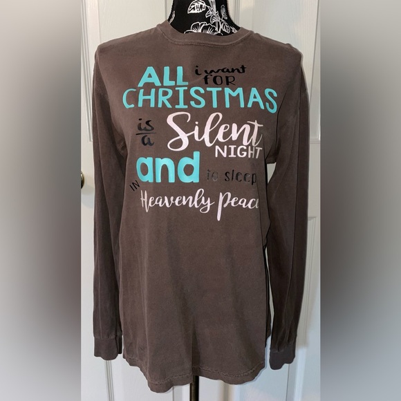 Comfort Colors Tops - Comfort Colors Brown Long Sleeve Tee with Festive Graphic